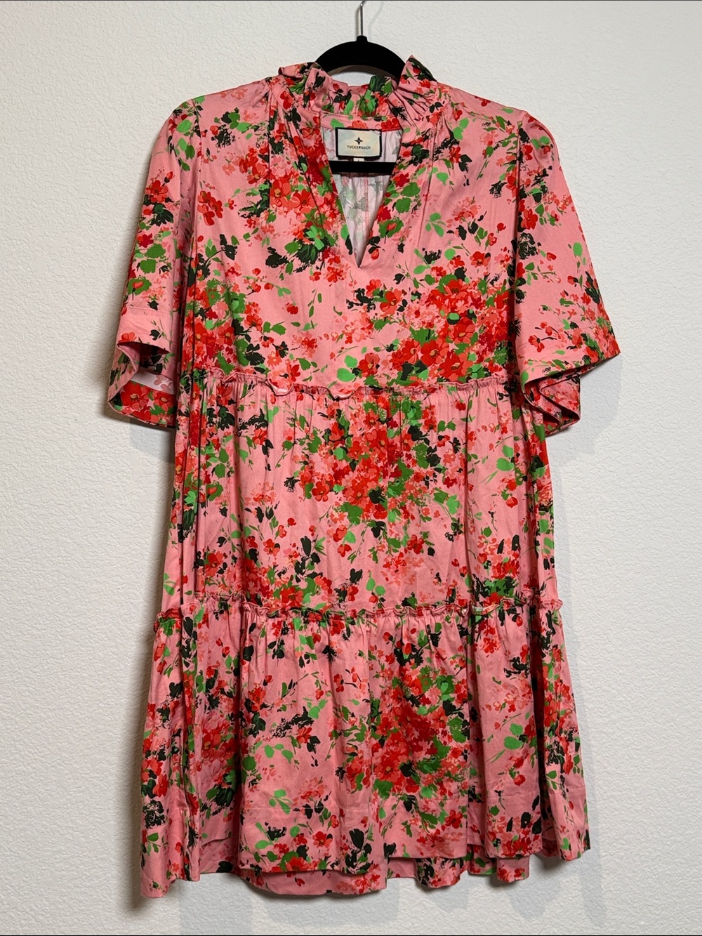 Tuckernuck Pink Peony Meadows Crawford Floral Tiered Mini Dress